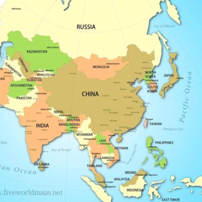 Map of Asian countries.