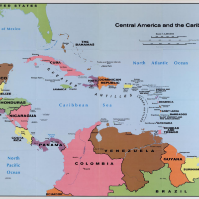 Map of Central America and the Caribbean region.